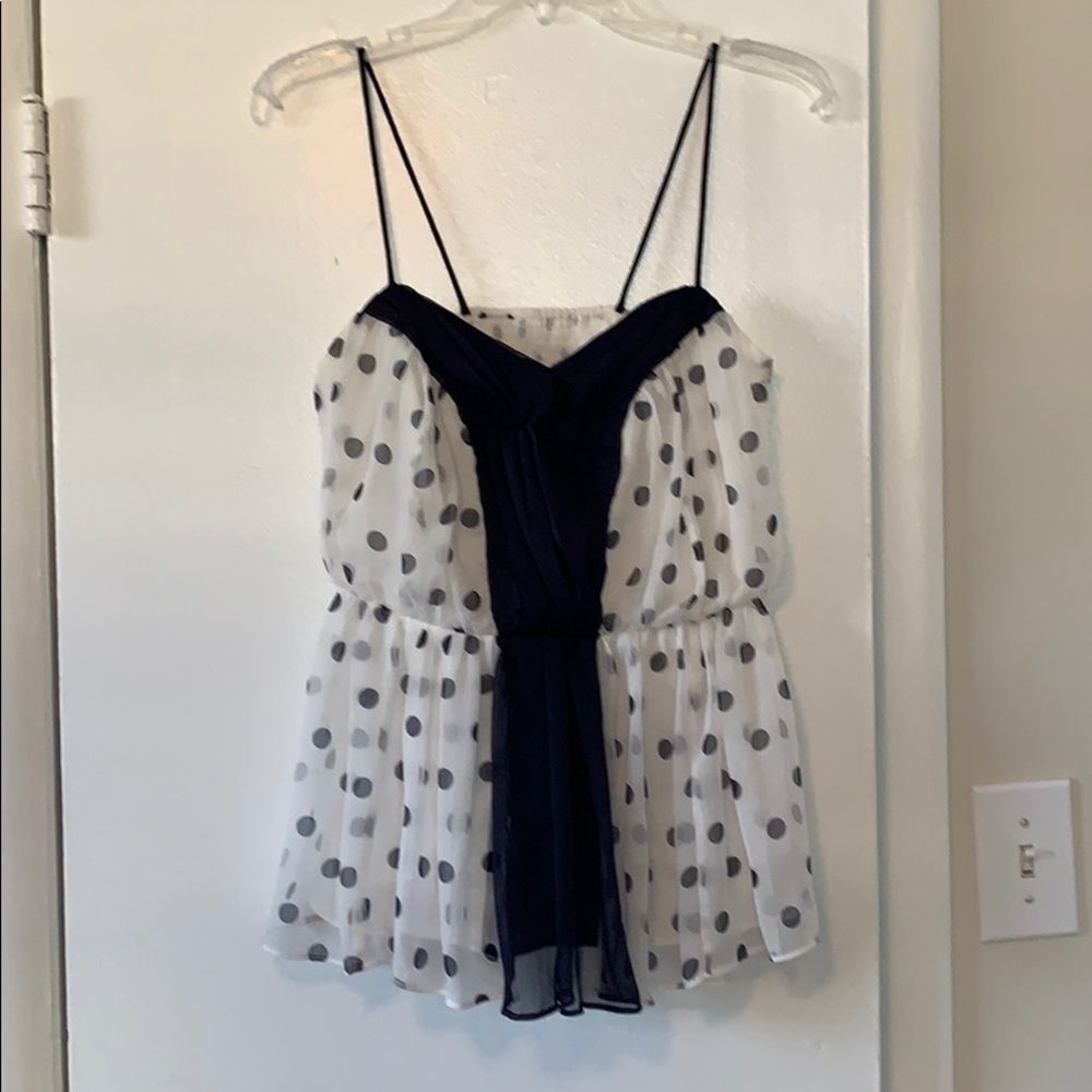 Anthropologie navy/wht polka dot strappy top